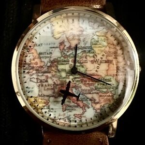 Asos vintage map watch with airplane 2nd hand.